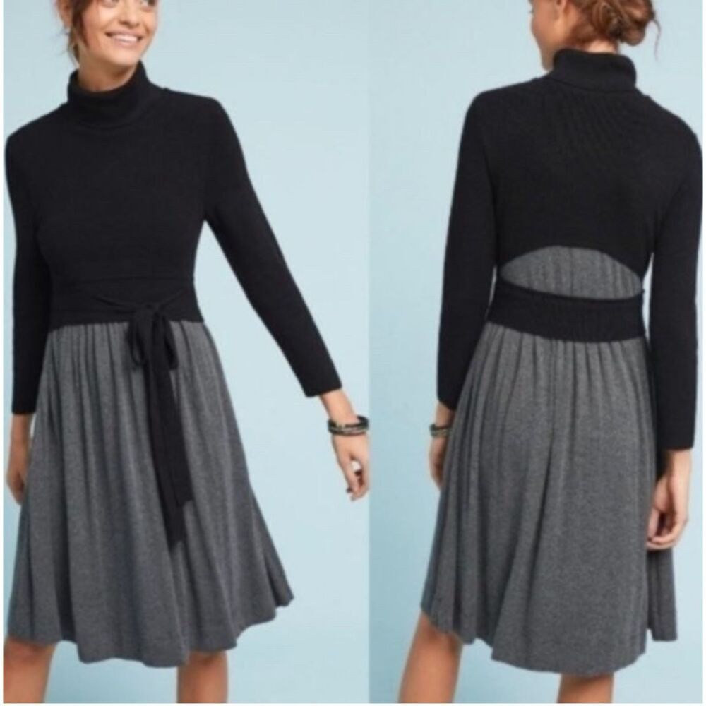 Anthropologie Black and Gray Midi Dress